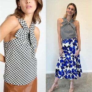 NWT Tanya Taylor Halter Neck Back Zip Bow Sleeveless Freya Top Black Size: 2